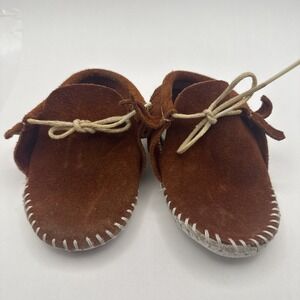 Vintage Taos‎ Baby Toddler Moccasins Rust Brown Suede Soft Fringed